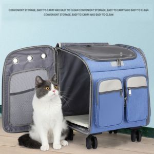 Pet Wheel Carrier for Cat Small Dog Stroller Backpack Pet Transport Bag Trolley Cage Animal Transporter Travel House Suitcase with Window Rolling Luggage Backpack for Dogs Stroller Drop Ship