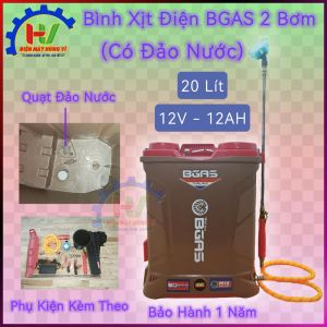 Bình Xịt Điện BGAS 2 Bơm (Có đảo thuốc). 20 Lít / 12V-12AH.Phun kết hợp đảo nước cực mạnh.Bảo hành 1 năm