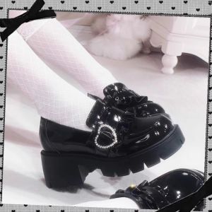 New Luxury Womens Black Classic Le Fu High Heels Retro Height Boosting Round Head Japanese Versatile Thick Bottom Casual Shoes2026