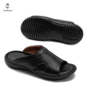 Dép Nam Tanpolo Mã 2002 Quai Ngang May Viền Đế Rãnh Chống Trượt – Màu Đen/Nâu