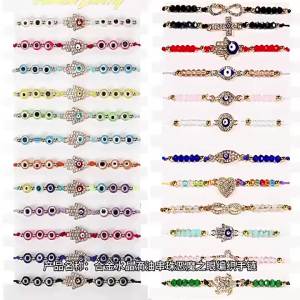 Cross-border hot sale European and American Handmade Woven Bracelet with Crystal Beads Evil Eye Oil Drop Palm Design Friendship Bracelet for Women