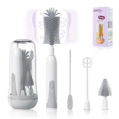 Orzbow 4-in-1 Electric Baby Bottle Cleaning Set UV-Sterilization Silicone Bottle Brush Teat Cleaner Milk Stirring