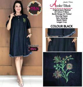 Asoqa Dress Wanita Korea Jeans Jumbo XXL TERMURAH - Midi Dress Pesta Lengan Pendek Big Size - Sabrina Dress Denim Cantik - Dress Sabrina Wanita Model Terbaru