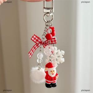 [COD] yixiayun Cute Christmas Tree Santa Claus Keychain Pendant Bow Fur Ball Bead Phone Chain Bag Hanging Backpack Charm Keyring Accessory Gift