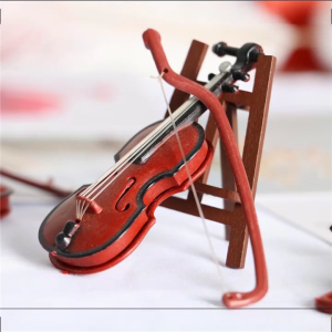 Mini Violins Ornament Miniature Violins Model with Stand for Case Dollhouse