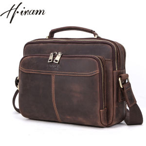 Hiram Men Sling Shoulder Bags Genuine Leather High Quality Crossbody Messenger Bags Travel Mens Bags Handbags for 8.3 iPad Mini