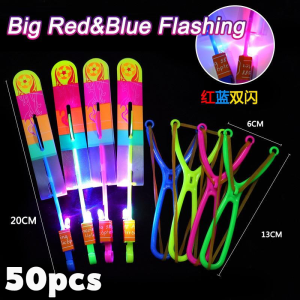 【Ready StockL】10PCS LED Helicopter Flying Arrow Slingshot Flying Arrow Light Up Flying Rocket Outdoor Toy Party Gif