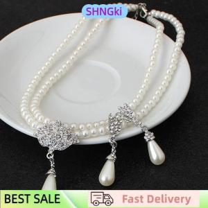 SHNGki Elegant Simulated-pearl Bridal Jewelry Sets Rhinestone Pearl Drop Necklace+Earrings Wedding Jewelry Gift