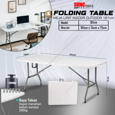 Meja Lipat Jualan Portable 181cm Meja Makan Meja Komputer Serbaguna Indoor Outdoor 181 cm SUNC TOOLS