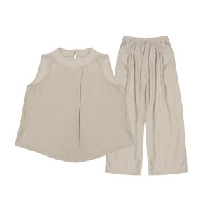 Teenage Girls Summer Clothes Khaki Sleeveless Vest + Wide Leg Pants Two-Pieces Sets New Korean Style Beach Suit Children Outfits h260702