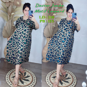 Daster Jumbo Murah Busui Resleting Depan Motif Leopard Bahan Rayon Baju Santai Wanita