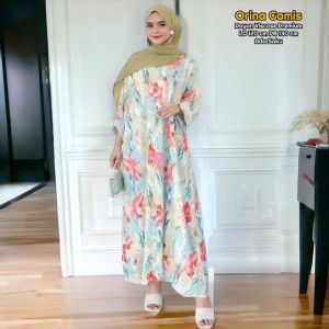 Orina Gamis Midi - Gamis Terbaru Rayon Viscose Dress Wanita Kekinian Jumbo Motif LD 120 cm |Valencia