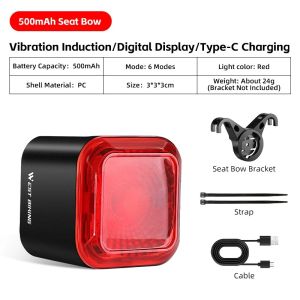 2026 WEST BIKING Bicycle Rear Light Brake Sensing Digital Power Display Auto Start/Stop Long Endurance Taillight Cycling Accessories