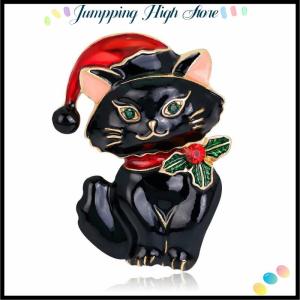 【Jumpping】 เข็มกลัดติดเสื้อรูปแมวสำหรับผู้หญิงลายสัตว์แนววินเทจเครื่องประดับสำหรับเทศกาลคริสต์มาส
