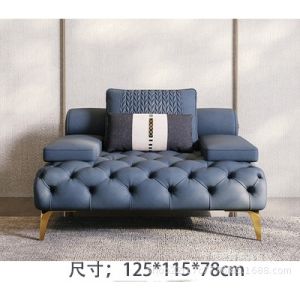 Italian Light Luxury Leather Art Sofa Lonely Style Dark Blue Straight Row 23 People Pull Buckle Sofa Designer Living Room Influencer Style