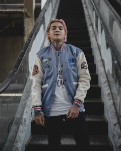 BNY Jacket Varsity Pria Vintage Baseball Keren Motif Raglan Full Bordir Brand Indigo