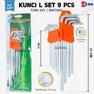 KUNCI L LONG SET BINTANG 1 SET ISI 9PCS KOMPLIT - BINTANG HEXAGONAL BALLPOINT