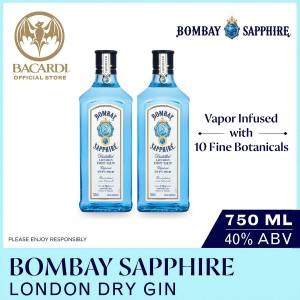 [Bundle of 2] Bombay Sapphire Gin - 750ml / 75cl 40% ABV  - Vapour Infused Spirit with Exotic Botanicals