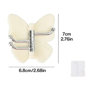 3Pcs Butterfly Rotating Self Adhesive Hooks - Bathroom Corner Hook with 3-Hooks - 270° Swivel No Drill Wall Mount Storage Hooks - Home Kitchen Hanging Hooks