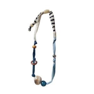 COVIEEZB Strip Patchwork Cloth Chain Necklace Clavicle Chain Multicolor Wood Bead Necklace Geometric Jewelry Accessories Bohemian Choker Women