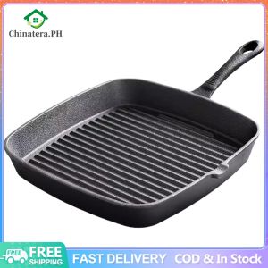 Iron Household Square Stripes Frying Steak Pan Non-coated No Coating Fish Frying Pan Pot Non-stick Breakfast Pan Camping Saucepan Omelet Pot