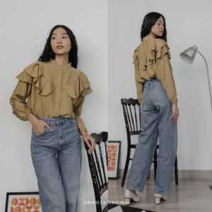 Yure Blouse Polo Linen Ruffle Depan Belakang Busui Korea style