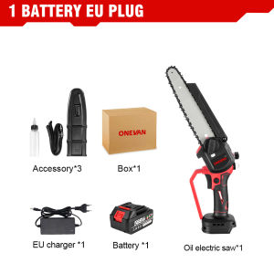 ONEVAN 8 Inch Brushless Mini Pruning Saw Electric Chainsaw With Oiler Woodworking Garden Trimming Saw Power Tools For Makita 18V Battery