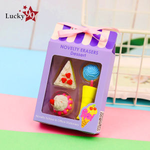 Lucky99 HappyTreats Cute Eraser Box- Playful Pops 4-in-1 Food-Themed Eraser Gift Set for Kids