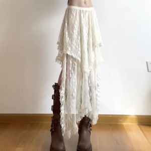 [Váy ren] BIIKPIIK Phong cách lang thang R Mori Style Ren viền không đều Váy dài ins Váy phong cách ngày lễ thanh lịch Kiểu dáng một mảnh#X0605