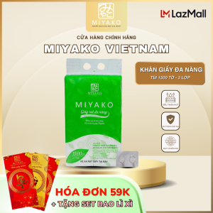 Khăn Giấy Rút Treo Tường MIYAKO | Túi 1500 Tờ 3 Lớp | Tặng Móc Đôi Tiện Lợi | Đa Năng Mềm Mịn An Toàn Cho Cả Gia Đình