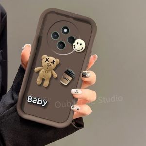 Casing VIVO IQOO Z10 iqooz10 5G Phone Case New Design Cute Cartoon 3D Smiling Face Coffee Bear Doll Silicone Soft Cover with Lanyard 2025