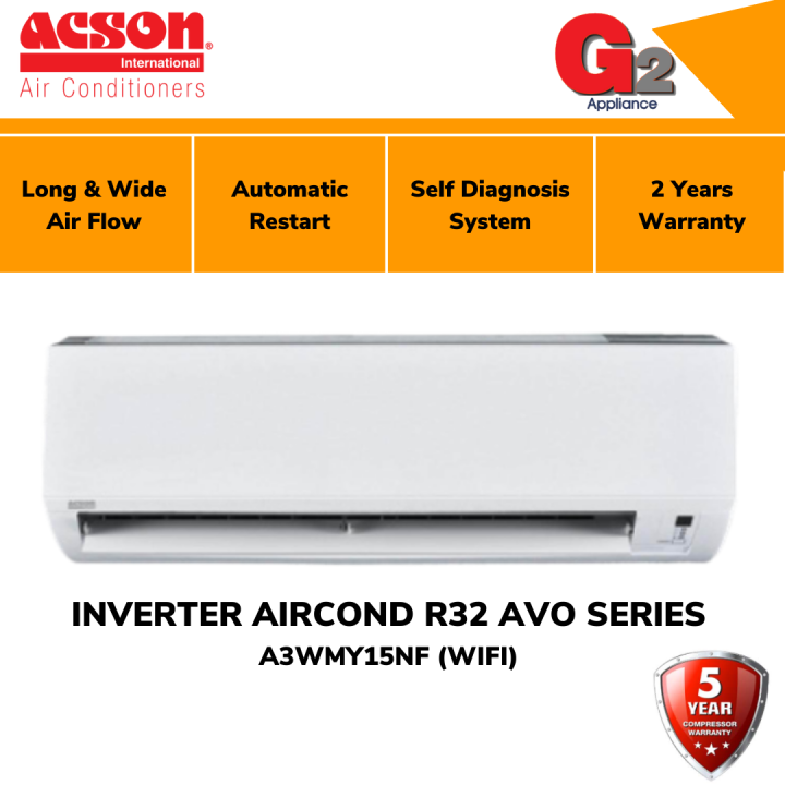 Acson Ready Stock Inverter R32 Wifi Air Conditioners 4 Star 1hp A3wmy10nfa3lc10 15hp 2581