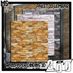 PAKET 20 LEMBAR WALLPAPER STICKER HIASAN DINDING 3D FOAM / WALLFOAM TIMBUL BUSA