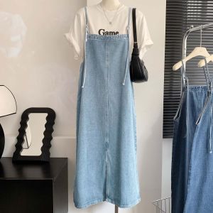 Real pict JUMBO -- 80kg dress korean style overall jeans wanita midi dress jumpsuit wanita rok
