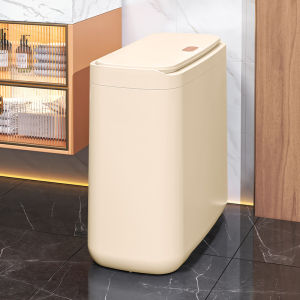 Justliving 1 cái thùng rác hẹp có nắp đậy và thiết kế bao bì ép Thùng rác rác thải phòng tắm chất thải Nhà Bếp Có thể chống nước Thùng rác dung tích lớn Thùng rác