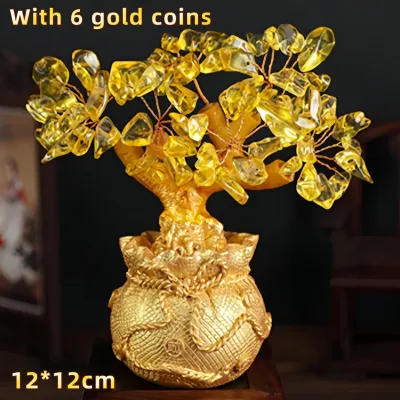 Feng Shui Gold Money Tree Lucky Charm Citrine Money Wealth Tree for New Year Luxury Home Decor