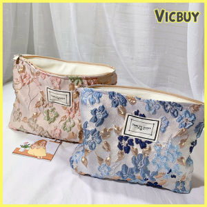Women Fashion 3D Embroidery Floral Large Clutch Jacquard Retro Thicken Travel Storage Cosmetics Bag