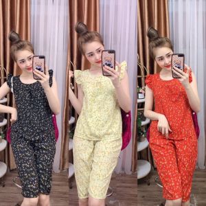 ĐỒ BỘ LỤA LỬNG MẶC NHÀ HỌA TIẾT HOA NHÍ DỄ THƯƠNG GIAO HOA NGẪU NHIÊN CÓ SIZE 40-75KG - LUA22