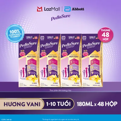 [CHỈ 20H 8-11.9 GIÁ TỐT MUA NGAY-SLCH] 1 thùng 48 hộp PediaSure 1-10 tuổi dạng pha sẵn hương Vani 180ml [Bao bì thay đổi theo từng đợt nhập hàng]