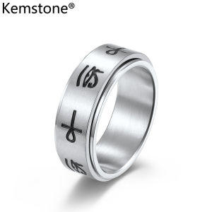 Kemstone Rotatable Stainless Steel Relieve Anxiety Eye of Horus Cross Male Spinner Ring Jewelry Gift for Men