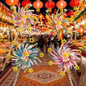 YOUTH HOME Handheld Glowing Rotating Lantern Unfinished Twister Stick Windmill Rabbit Lantern Portable Handmade Mid-Autumn Festival Lantern Festival Decoration
