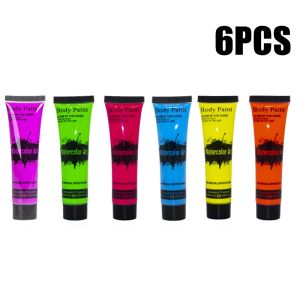 25ML/6 Color Cat UV NEON Menyala Dalam Gelap Body Face Painting Glow In The Dark
