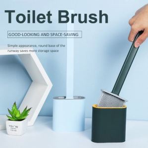 New Year Spring Cleaning Silicon Toilet Brush with Holder Set Deep-Cleaning Wall Mounted Toilet Bowl Brush for Bathroom