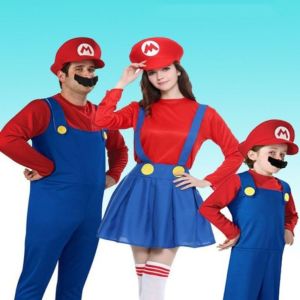 LIEYH ธีมมาริโอ ชุดกระโปรงมาริโอ ชุดแฟนซี พร้อมหมวก ชุดมาริโอฮาโลวีน ตลกพี่ชายสุด คอสเพลย์อะนิเมะ เครื่องแต่งกายสตรีมาริโอ ผู้ใหญ่ผู้หญิง