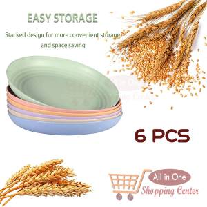 6pcs Multi-Purpose Wheat Straw Plate Food tray for Dessert Fruit Round Shape Eco-friendly Wheat Straw Food Dish Fruit Plate Unbreakable Wheat Straw Material Eco-Friendly Reusable Plastic Plates Salad Plates Camping Plates