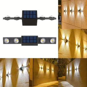Solar Waterproof 8LED Convex Mirror Wall Lamp Up Down Lighting Garden Landscape Decor
