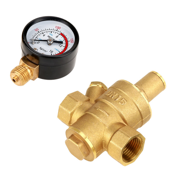 Brass Water Pressure Regulator with Gauge Meter - Adjustable, Reducer ...