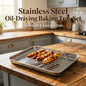 Stainless Steel Oven Baking Tray Removable Cooling Rack Set Plate BBQ Tray Pan Dish Grill Mesh Kitchen Tool