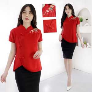 Terbaru Blues imlek Warna Merah Cheongsam