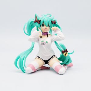 PRETTYG 20cm Candy Hatsune Miku Anime Figure Kawaii Globe Miku Action Figure Sitting Cat Ear Miku Noodle Stopper Figurine PVC Model Toys